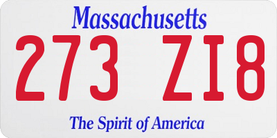 MA license plate 273ZI8