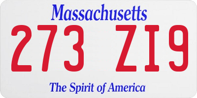 MA license plate 273ZI9