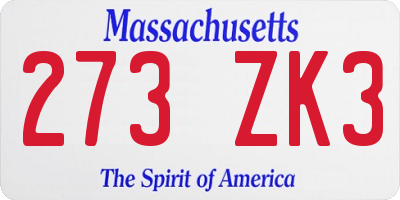 MA license plate 273ZK3