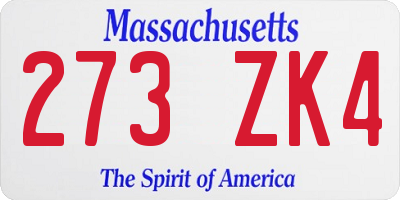 MA license plate 273ZK4