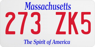 MA license plate 273ZK5