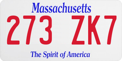 MA license plate 273ZK7
