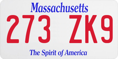MA license plate 273ZK9