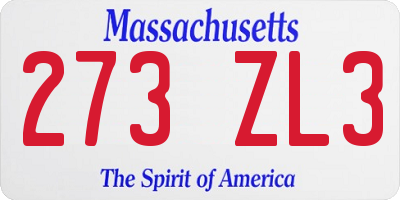 MA license plate 273ZL3