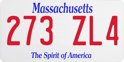 MA license plate 273ZL4
