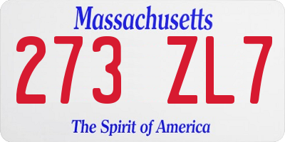 MA license plate 273ZL7
