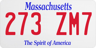 MA license plate 273ZM7