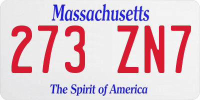 MA license plate 273ZN7