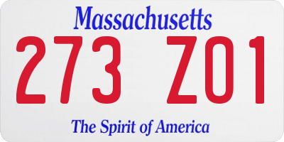MA license plate 273ZO1