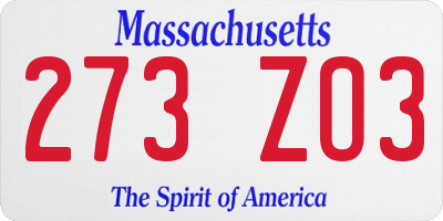 MA license plate 273ZO3