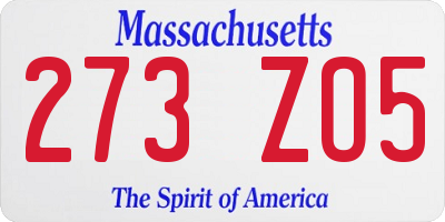 MA license plate 273ZO5