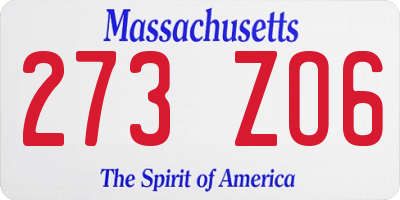 MA license plate 273ZO6