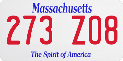 MA license plate 273ZO8
