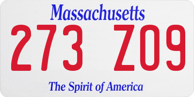 MA license plate 273ZO9
