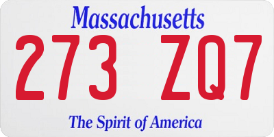 MA license plate 273ZQ7