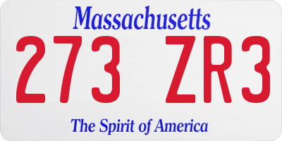 MA license plate 273ZR3