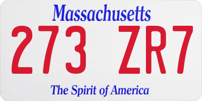 MA license plate 273ZR7