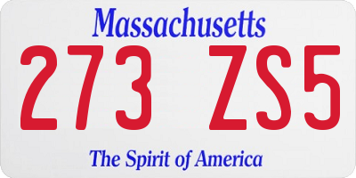 MA license plate 273ZS5