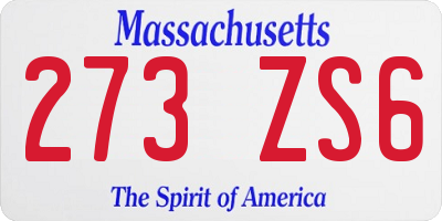 MA license plate 273ZS6