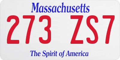 MA license plate 273ZS7