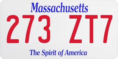 MA license plate 273ZT7