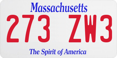 MA license plate 273ZW3