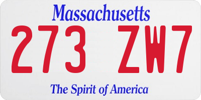 MA license plate 273ZW7
