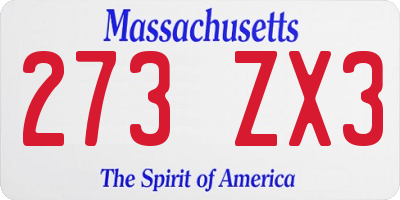 MA license plate 273ZX3