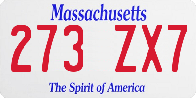 MA license plate 273ZX7