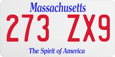 MA license plate 273ZX9
