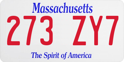 MA license plate 273ZY7