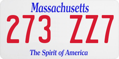 MA license plate 273ZZ7