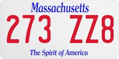 MA license plate 273ZZ8