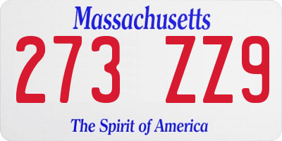 MA license plate 273ZZ9