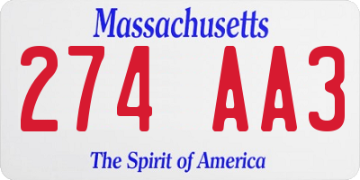 MA license plate 274AA3