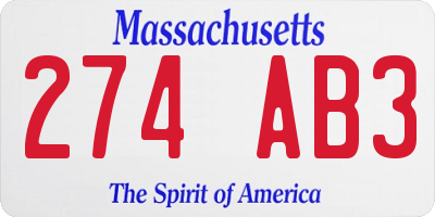 MA license plate 274AB3