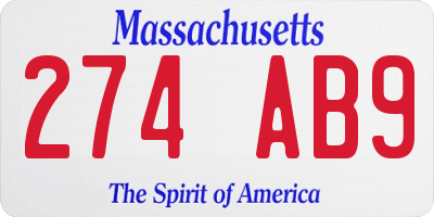 MA license plate 274AB9