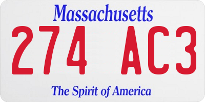 MA license plate 274AC3