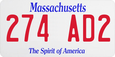 MA license plate 274AD2