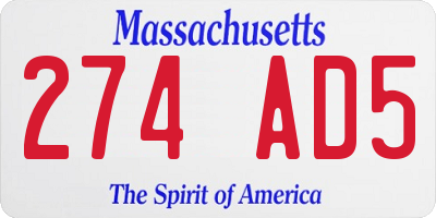 MA license plate 274AD5
