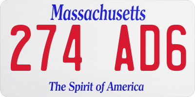 MA license plate 274AD6