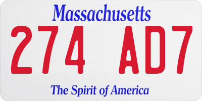 MA license plate 274AD7