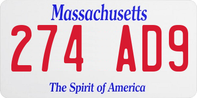 MA license plate 274AD9
