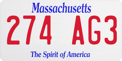 MA license plate 274AG3