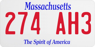 MA license plate 274AH3