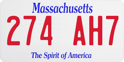 MA license plate 274AH7