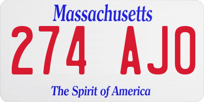 MA license plate 274AJ0