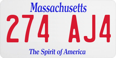 MA license plate 274AJ4