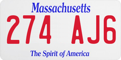 MA license plate 274AJ6