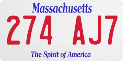 MA license plate 274AJ7